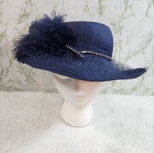 Ruth Alan Designs Navy Hat with Feathers and Rhinestones